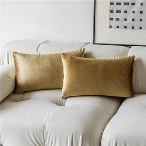Gold Throw Pillow Covers Super Soft Velvet Pillows Lumbar Modern Rectangle Decor